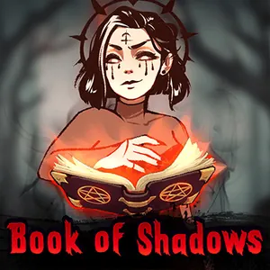 Book of Shadows fra Nolimit City, en mørk bokautomat med en jente som holder en glødende åpen bok
