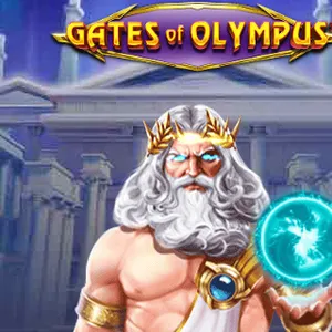 Spelruta för Gates of Olympus från Pragmatic Play där guden Zeus står framför ett rutnät som betalar var som helst