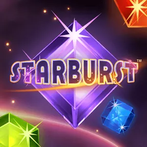 Spelikon för Starburst från NetEnt, en klassisk ädelstensslot med tio linjer som inte visas i lobbyn för Sverige