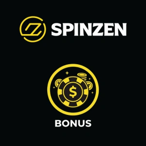Spinzen Casino bonus promotion graphic with logo and bonus icon