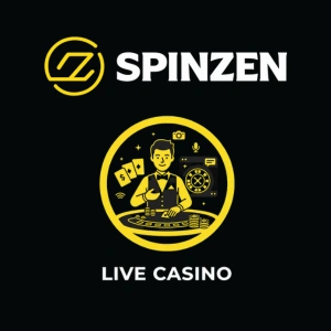 Spinzen casino live casino featured image with live dealer icon and brand logo